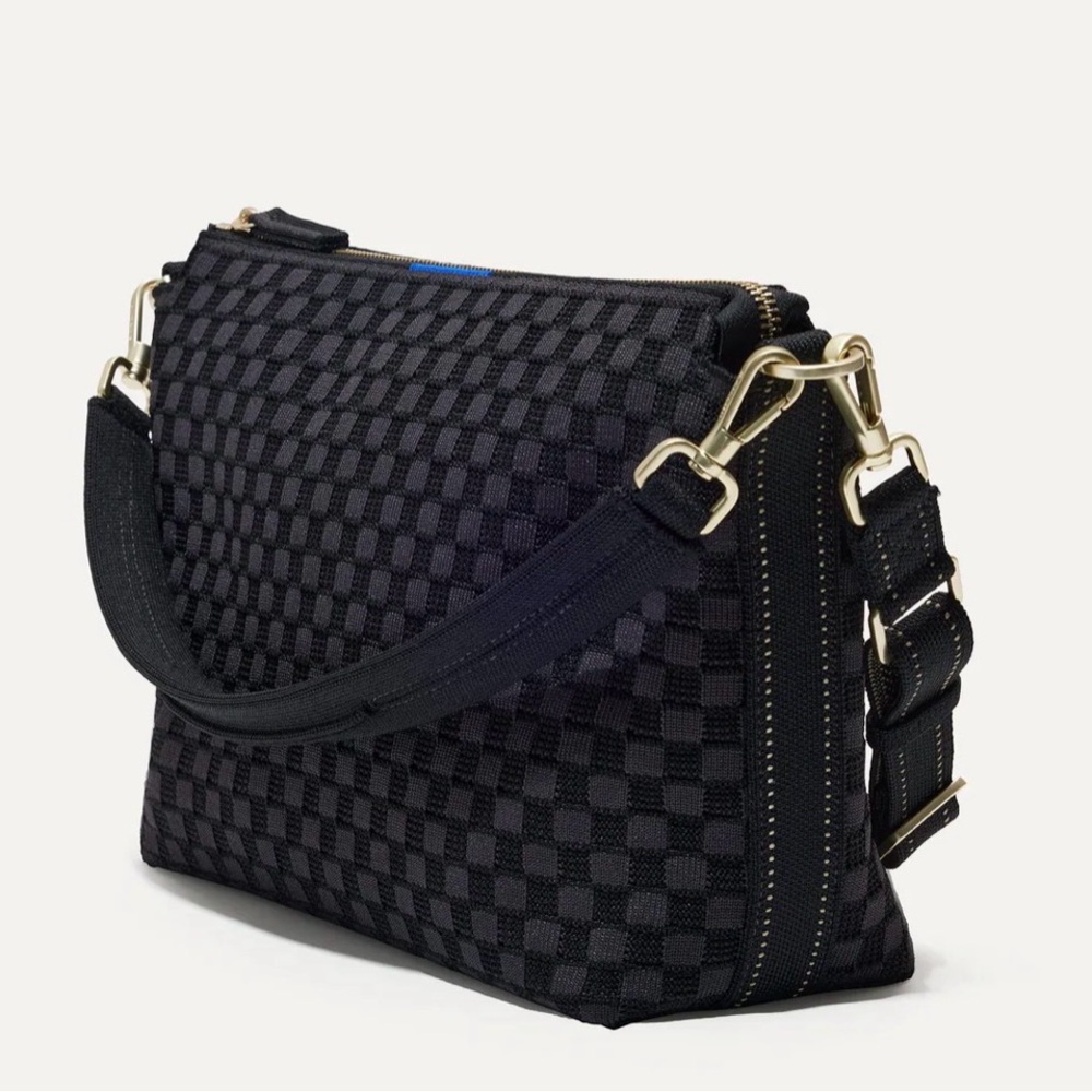 Rothy's The Daily Crossbody Black Checkered Shoulder Bag with Gold Hardware - Picture 2 of 5